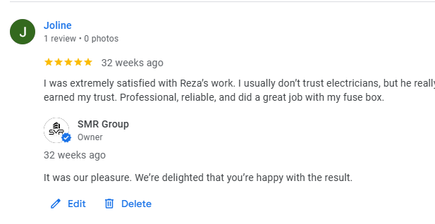 Customer testimonial for fuse board upgrade in London