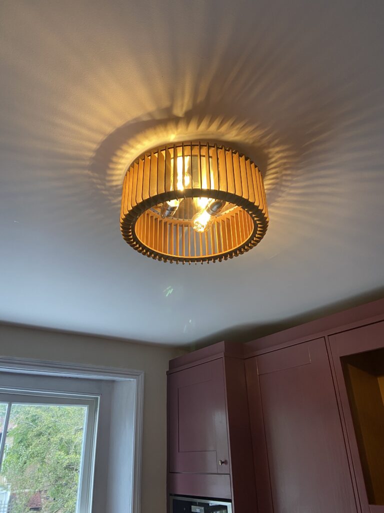 Decorative ceiling light fitted in kitchen by electrician in Acton