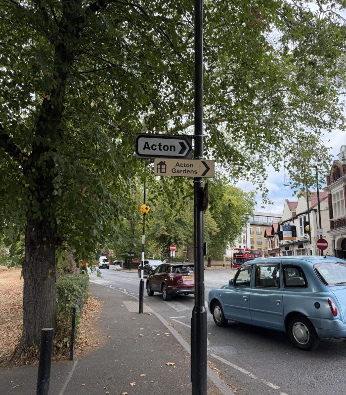 Acton street sign in West London, service area for our electricians in Acton